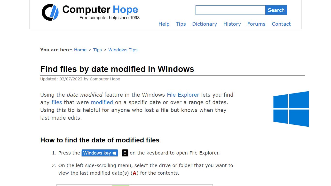 Find Files By Date Modified in Windows - Computer Hope