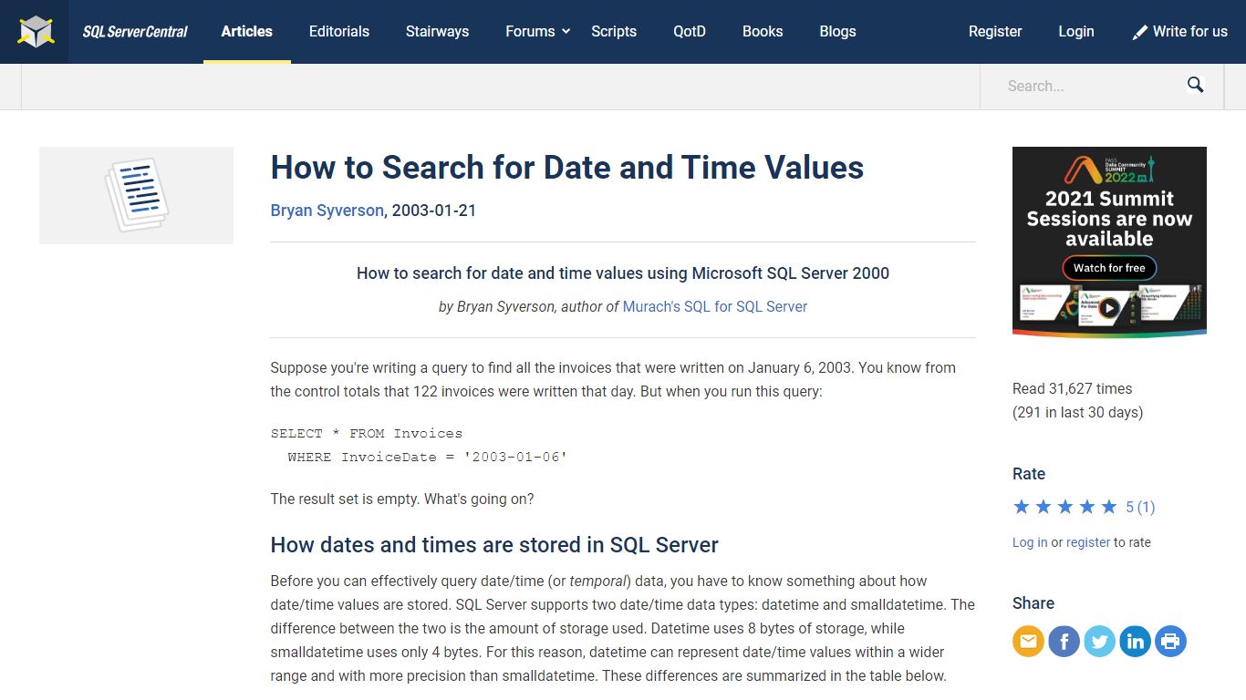 How to Search for Date and Time Values – SQLServerCentral